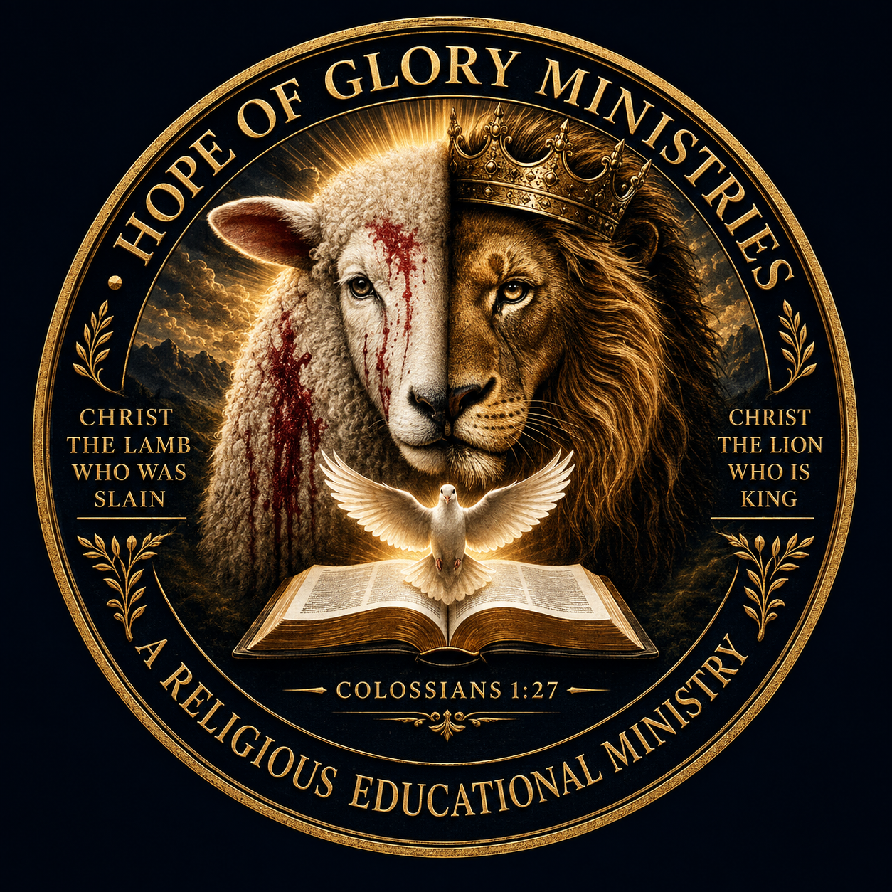 Seal of Hope of Glory Ministries: Christ the Lamb who was slain and Christ the Lion who is King